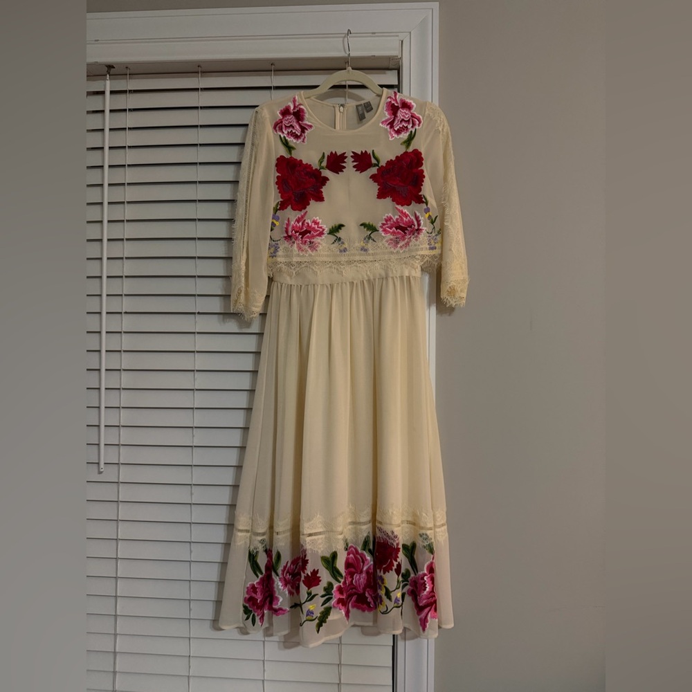 ASOS Beige Dress with Red Floral Design